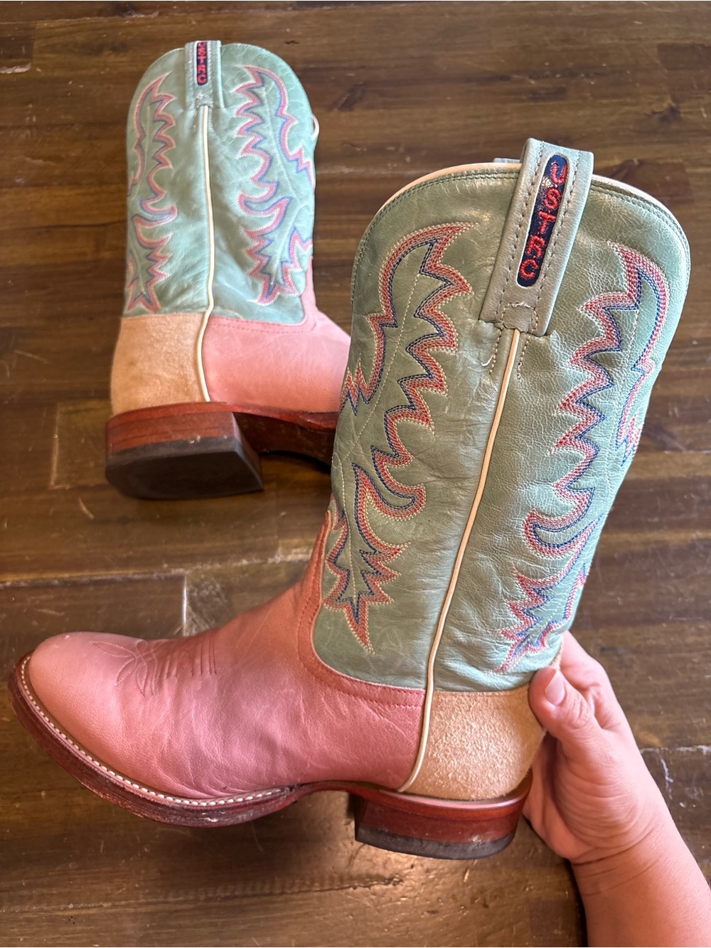 Vintage Tony Lama USTRC Cowgirl Boots Western Mint Pink Leather Suede Ornate